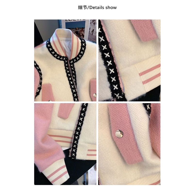 Áo Khoác Bóng Chày Dáng Ngắn Phối Màu Sắc Tương Phản Thời Trang Xuân Thu 2022 Cá Tính Cho Nữ