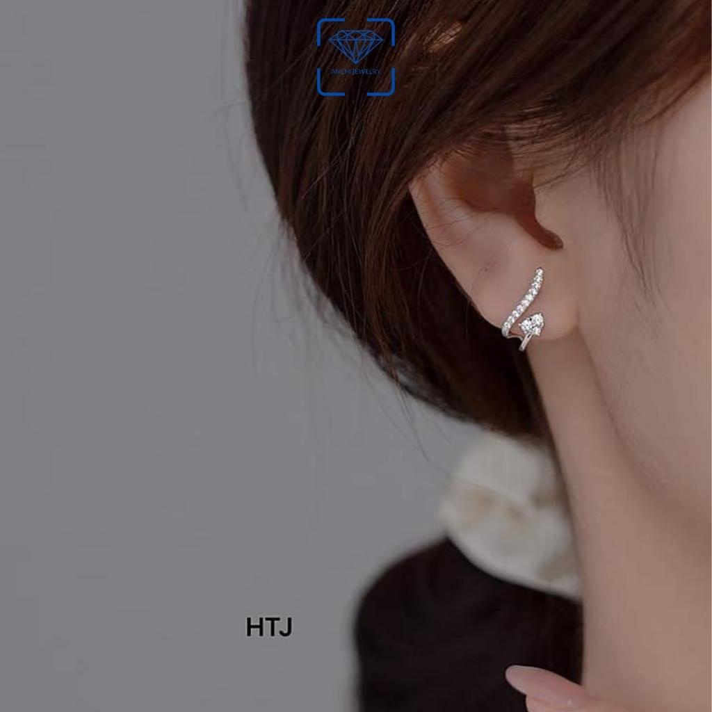 Bông tai nữ ôm vành đính đá, chuẩn bạc ta - Anchi jewelry