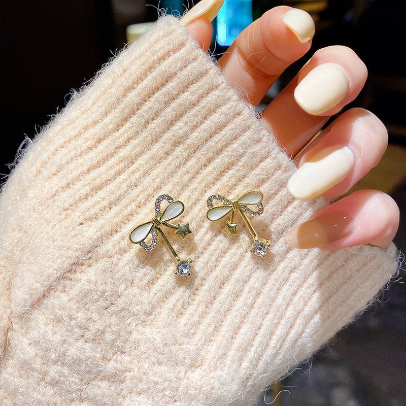 Bông tai trang trí hình nơ đính đá xinh xắn cho nữ