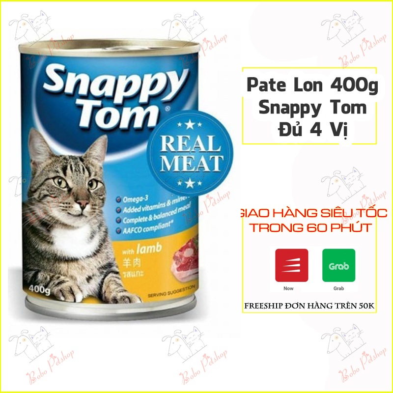 Pate Snappy Tom 400g Thức Ăn Ướt Dành cho Mèo Lớn Đủ 4 Vị Thơm Ngon Tiết Kiệm Dạng Lon Dễ Mở - Bobo Pet Shop Hà Nội