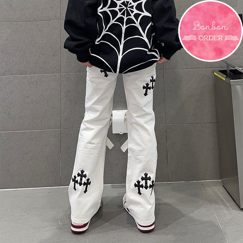 QUẦN JEAN ULZZANG ỐNG RỘNG HỌA TIẾT THÁNH GIÁ RẤT CHẤT -