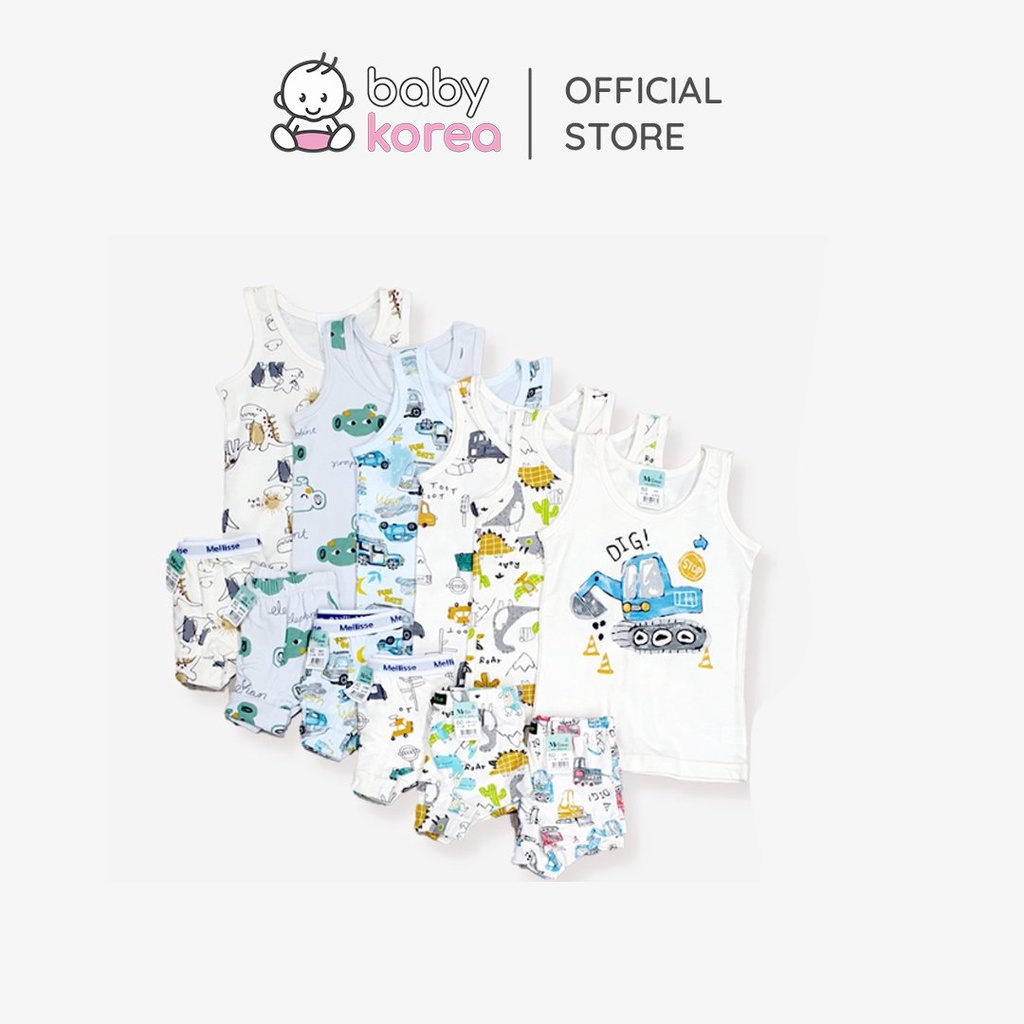 Set quần áo cotton sát nách kèm quần sịp cho bé trai từ 10kg made in korea Hàn Quốc mềm mịn thời trang trẻ em BabyKorea