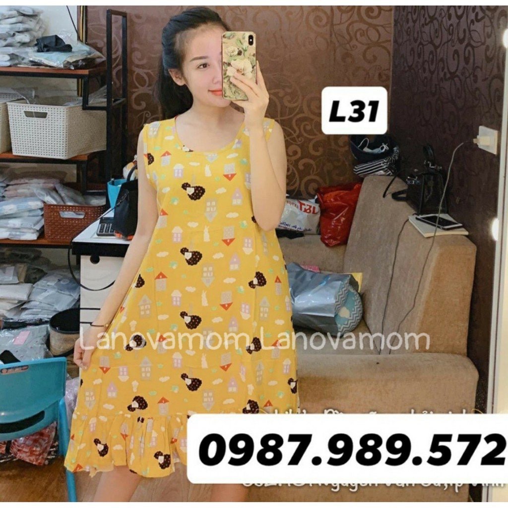 Váy Bầu lanh Đuôi Cá Siêu Mát siêu xinh Mặc Bầu Và Sau Sinh