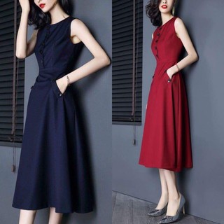 ĐẦM XÒE SÁT NÁCH ĐÍNH NÚT CÁCH ĐIỆU SANG TRỌNG CÓ SIZE LỚN XXL - HÀNG NHẬP KHẨU