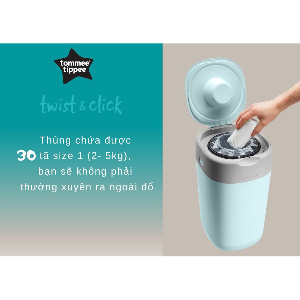 [Mã FMCGM100 - 10% đơn 500K] Thùng xử lý tã cho bé Tommee Tippee Twist &amp; Click - Xanh dương