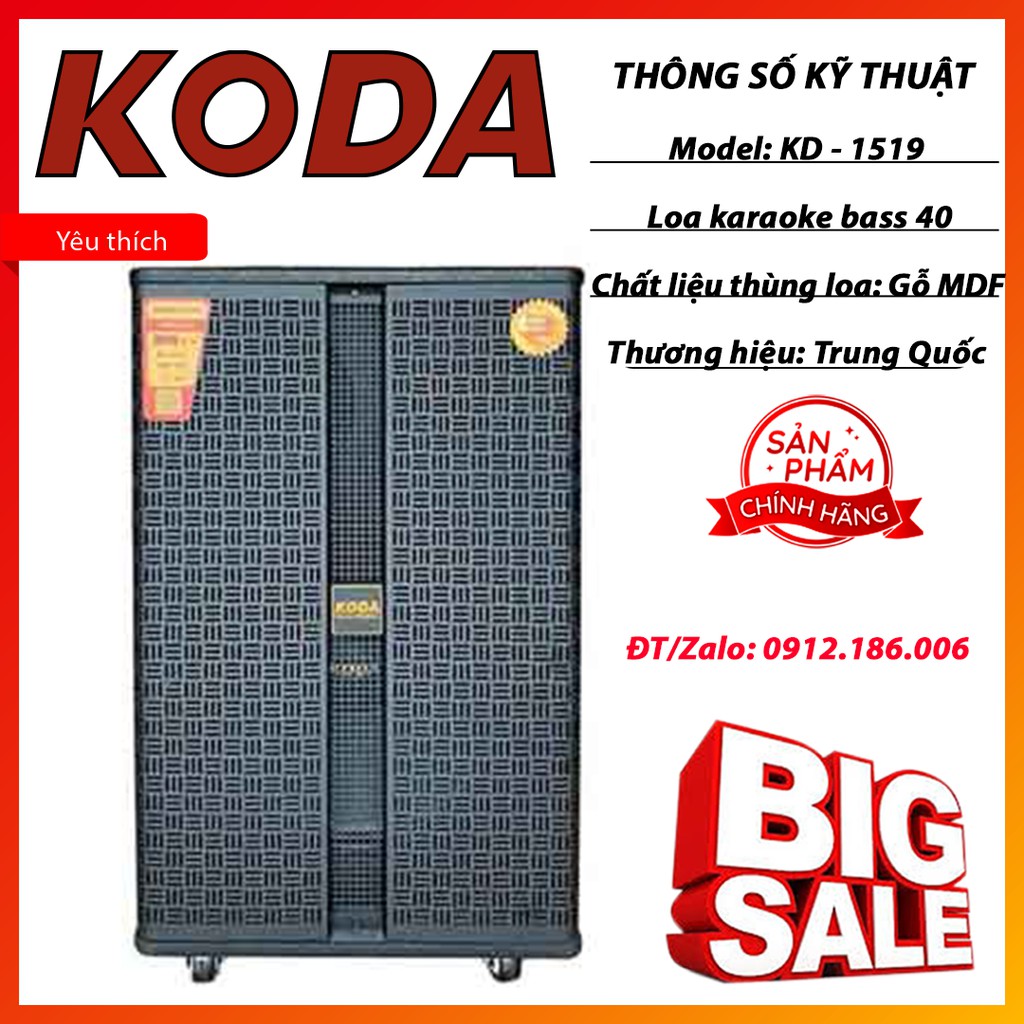 Loa kéo Koda KD-1519, loa karaoke gia đình, bass 40 chính hãng