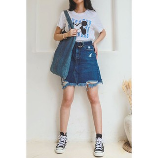 Chân váy jean nữ rách nịt dây khuyên , cá tính, phong cách Edso74239