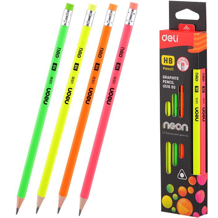HỘP 12 CÂY BÚT CHÌ NEON DELI  U51800