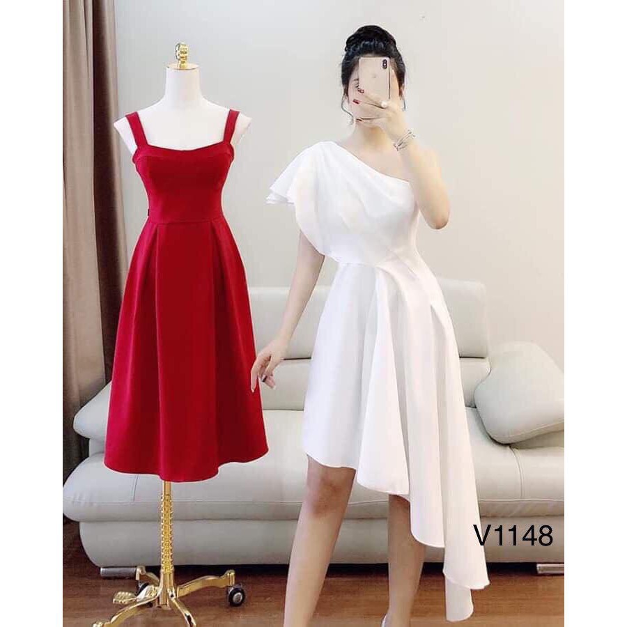 [ xả kho ] MiD Đầm xòe lệch vai trắng thiết kế cao cấp V1148