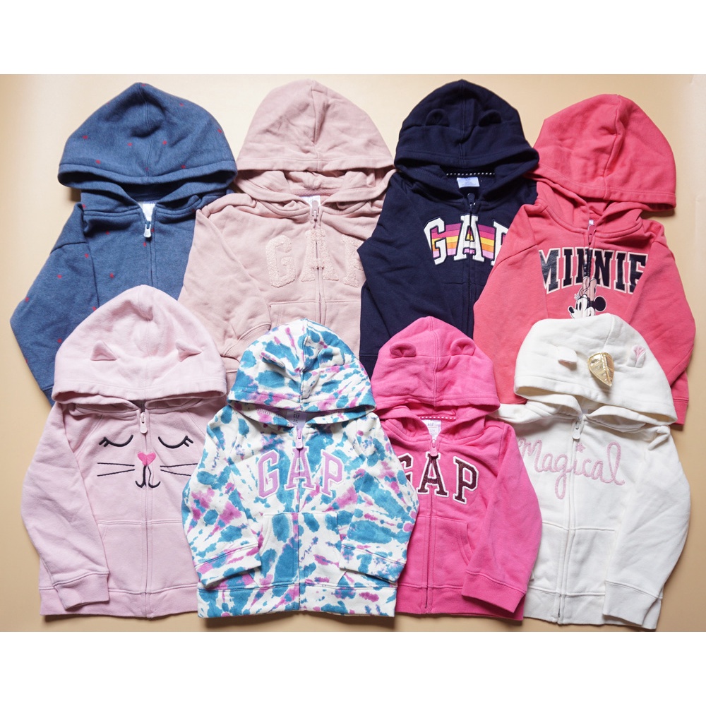 Áo khoác bé gái 0-3 tuổi GAP  size nhí 0-15kg nỉ bông, da cá / Áo khoác hoodie khóa kéo có nón