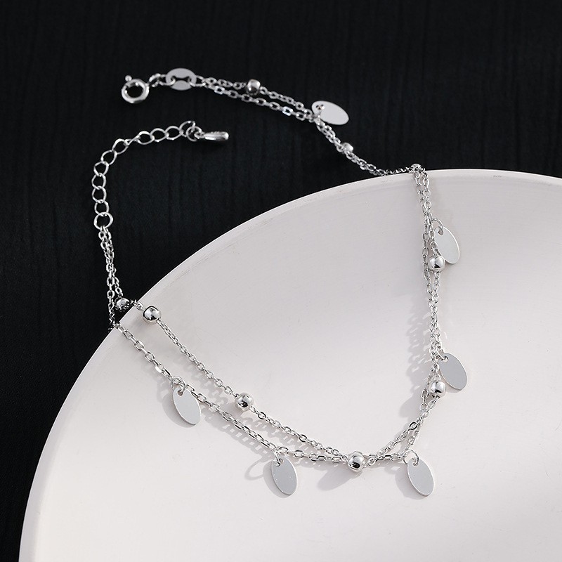Lắc Chân Bạc S925 Sequin Tua Rua Dạng Layer Trẻ Trung Cá Tính | Vòng Chân Trang Sức Bạc Thời Trang