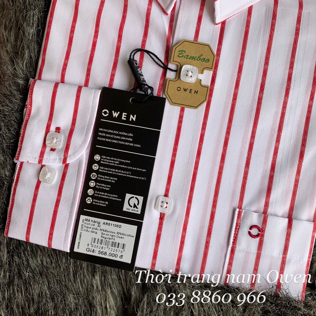 OWEN - Áo sơ mi dài tay Owen Regular fit chất sợi tre kẻ sọc đỏ vân chìm 81106 | BigBuy360 - bigbuy360.vn
