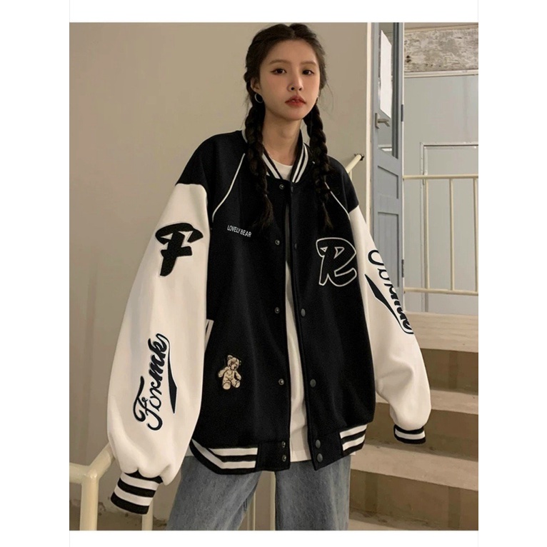 (FREE SHIP) ÁO KHOÁC BOMBER NỮ HỌA TIẾT CHỮ  R ĐẸP SANG CÁ TÍNH THỜI TRANG TK 2022