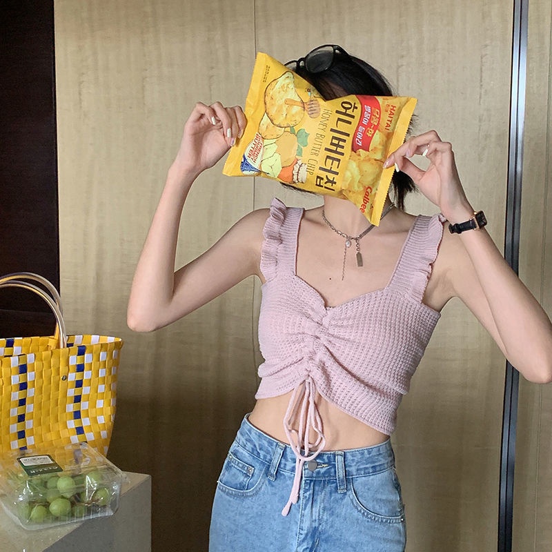 Áo Hai Dây Dáng Ngắn Phong Cách Hàn Quốc Thời Trang Mùa Hè Cho Nữ