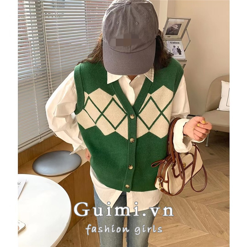 Áo Dệt Kim Nữ Cộc Tay Cổ Chữ V Cài Khuy Đính Đá Phong Cách Hàn Quốc Mới