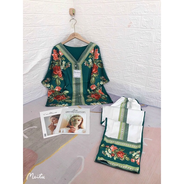 Đồ ngủ pijama mặc nhà hoạ tiết cực kỳ xinh, chất lụa latin mát mẻ, form rộng, tay cánh dơi quần dài áo cộc