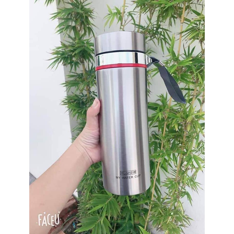 [Hàng Chính Hãng] Bình phích inox giữ nhiệt nóng, lạnh, 1000ml, có tấm lưới  lọc, có quai dây đeo tiện dụng Amalife