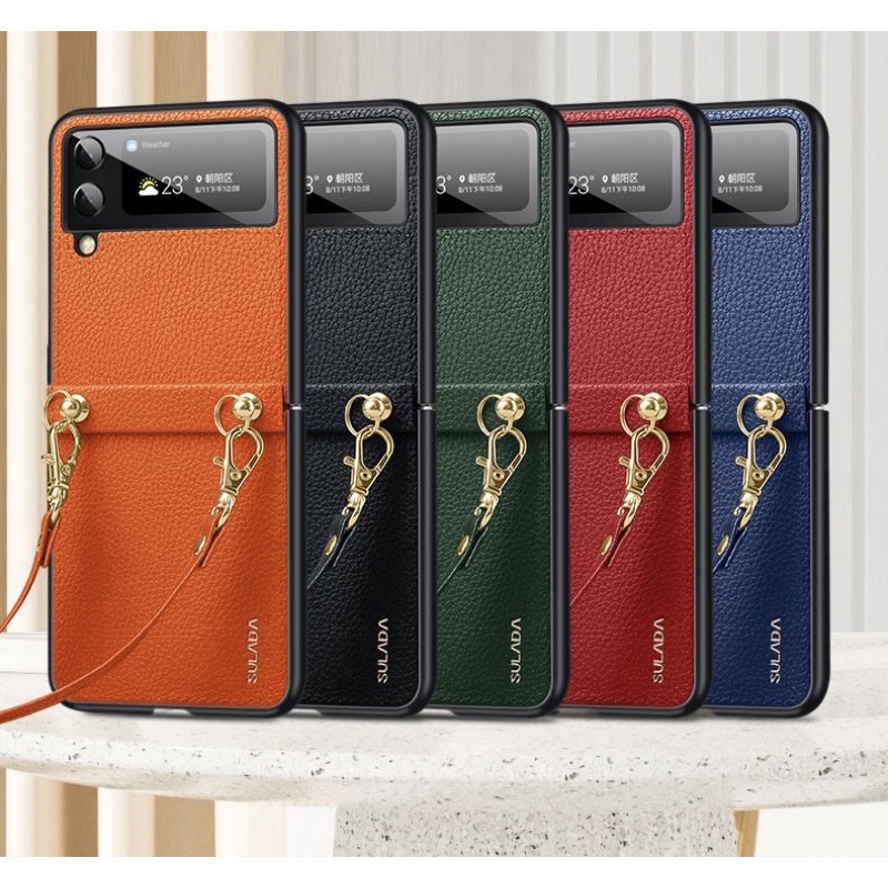 Ốp sulada da sần Samsung Z Flip 3 5G / Z Flip 4 kèm dây đeo tiện lợi