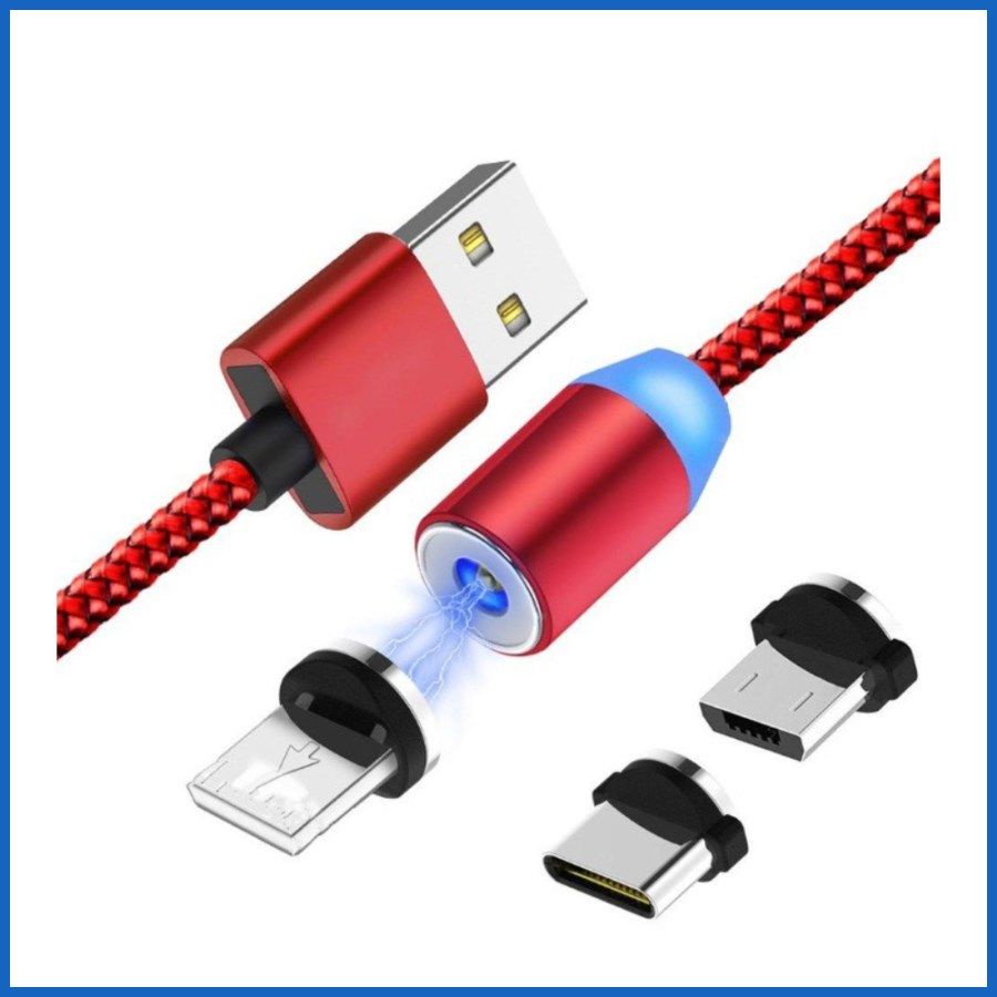 Dây Sạc Nam Châm Xoay 360 Độ Dây Dù Có LED Cao Cấp 3 Đầu Iphone - micro USB - Type C