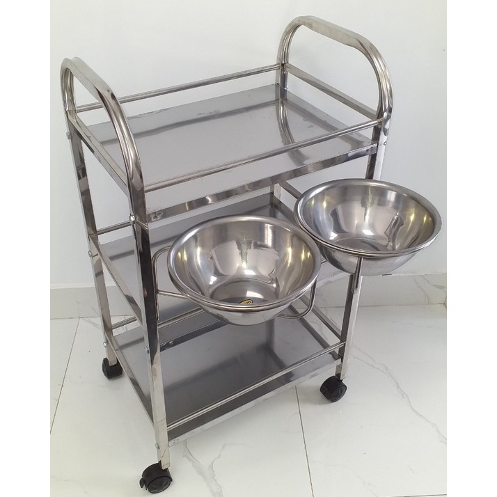 Xe đẩy 3 tầng inox kệ inox có bánh xe đa năng xe đẩy inox spa