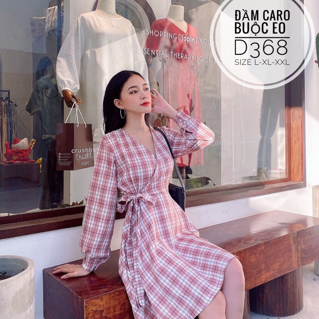 Bigsize Đầm caro buộc eo D368