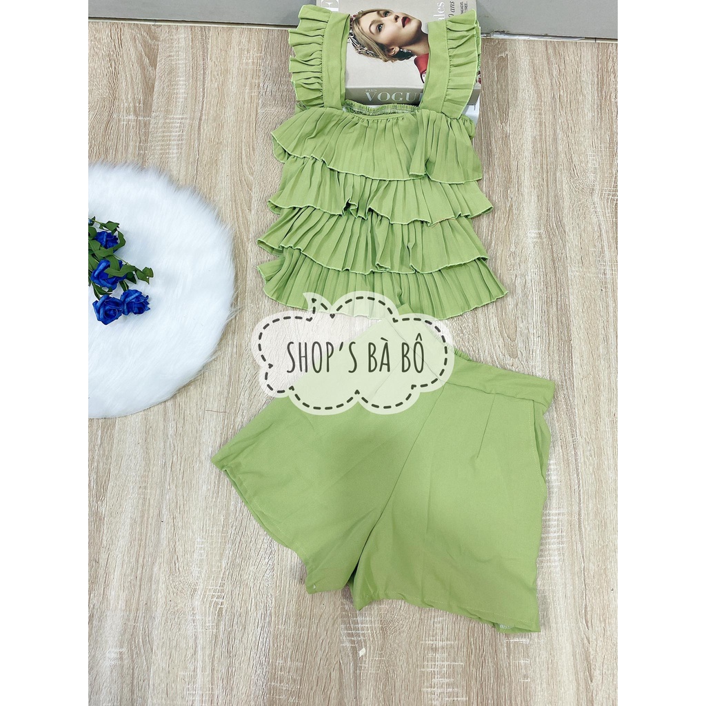 Set đi chơi cho nữ, áo tay tiên nhiều tầng, quần short có túi, vải mềm, đẹp, hàng form chuẩn siêu xinh
