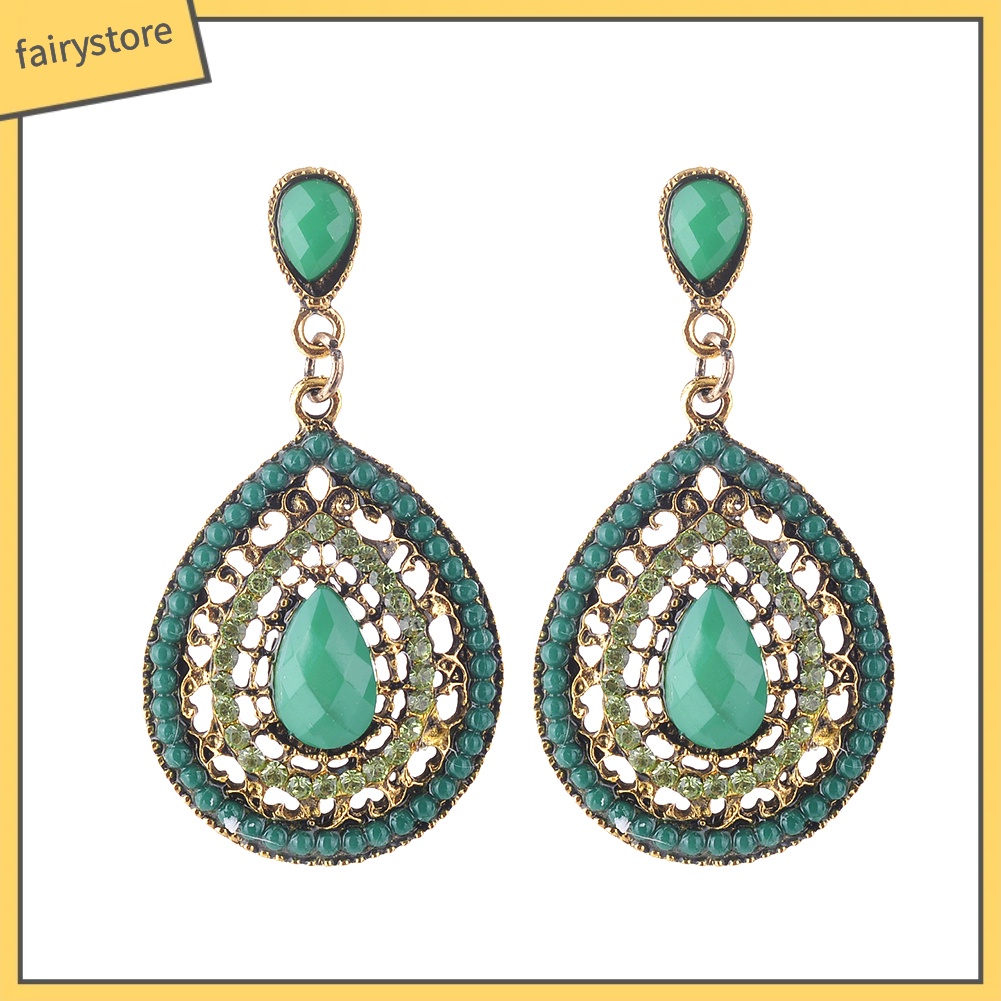 Bông Tai Đính Đá Hình Giọt Nước Phong Cách Bohomian