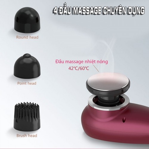 Máy massage cầm tay pin sạc 4 đầu PULI PL-622 - Có đầu nóng 60 độ