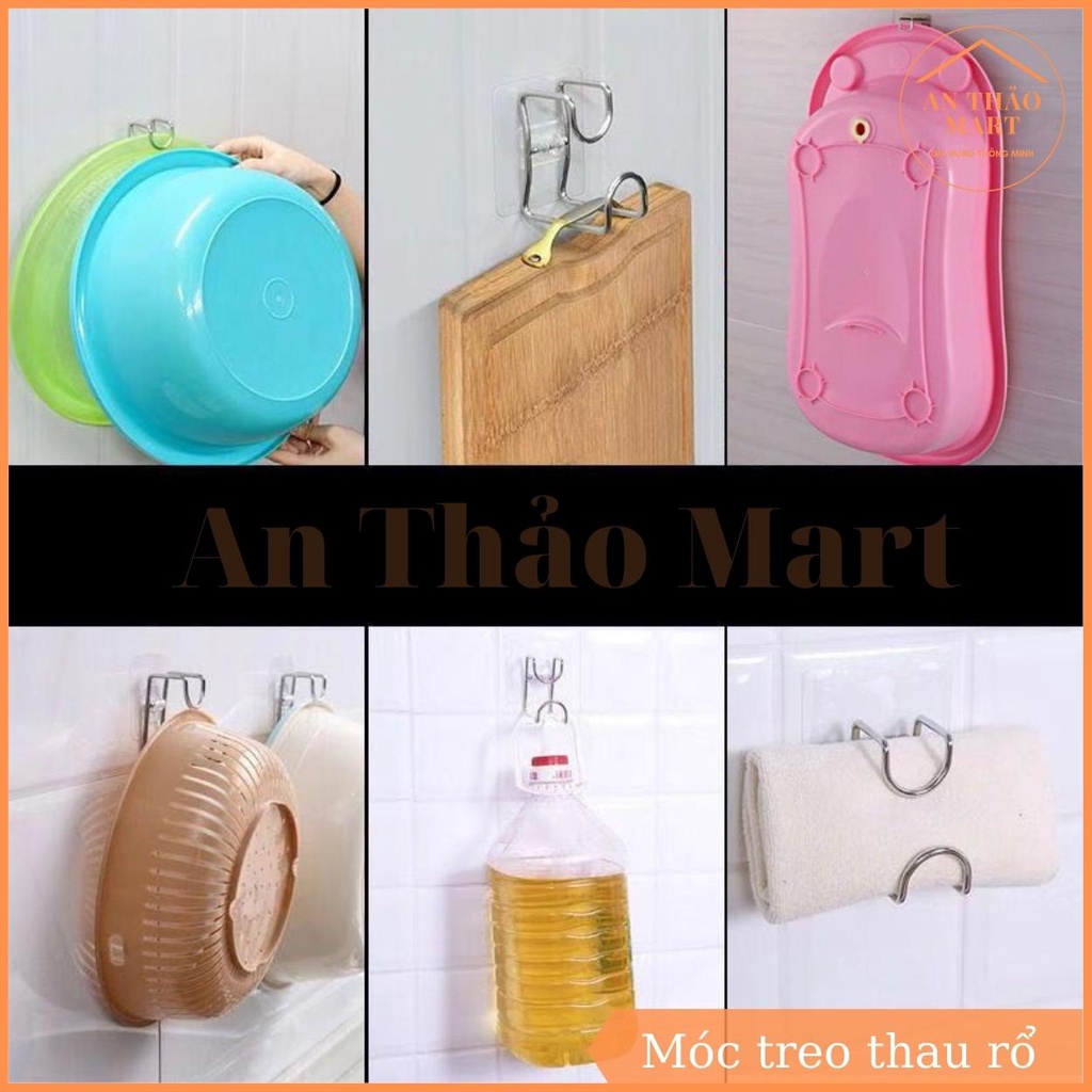 Móc Dán Inox Treo Thau Chậu Rổ, Móc Dán Tường Đa Năng Treo Đồ Nhà Bếp Phòng Tắm