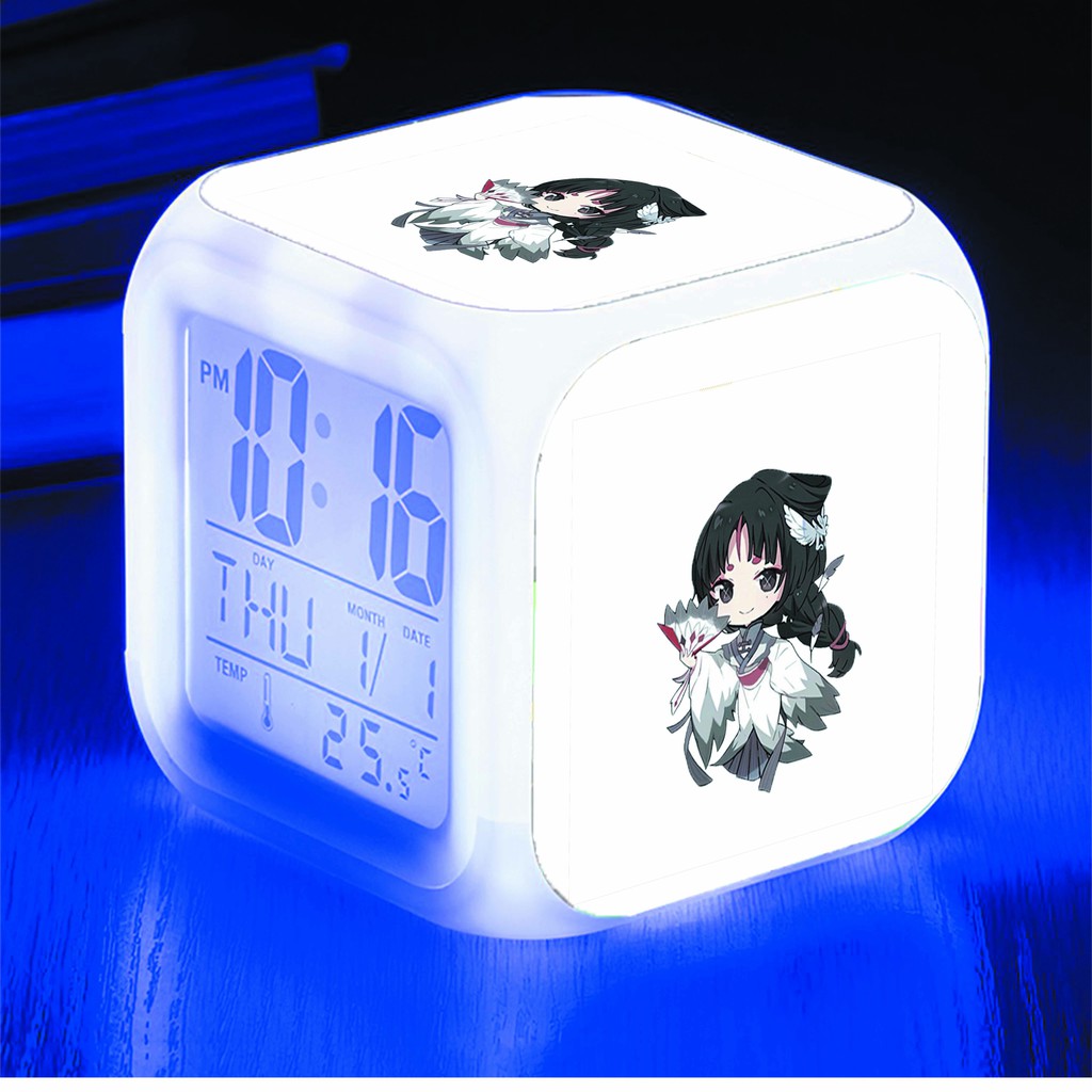 Đồng hồ báo thức để bàn in hình Identity V anime chibi LED đổi màu