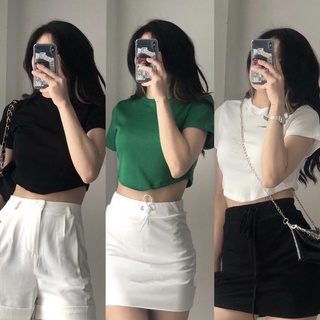 ÁO CROPTOP XẺ V THUN GÂN (ảnh thật)
