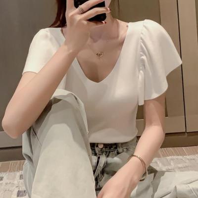 Áo Thun Dệt Kim Tay Ngắn Cổ Chữ v Thời Trang Dành Cho Nữ