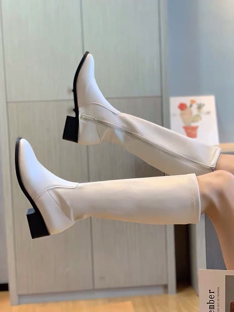 [Sẵn 35] Boots lửng Ulzzang cổ cao da trơn mềm khoá sườn gót cao 4cm | BigBuy360 - bigbuy360.vn