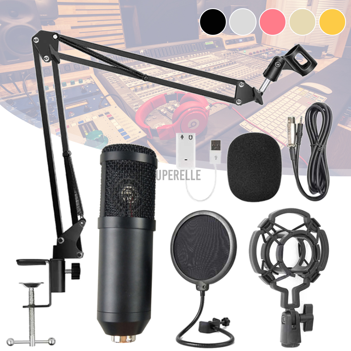 BM-800 Condenser Microphone Kit Studio Filter Boom Scissor Arm Stand Shock Mount