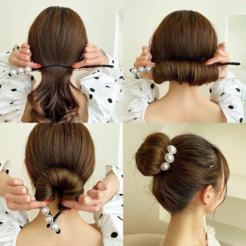 Thanh quấn tạo búi tóc tròn đính đá Hàn quốc trẻ trung, sang trọng