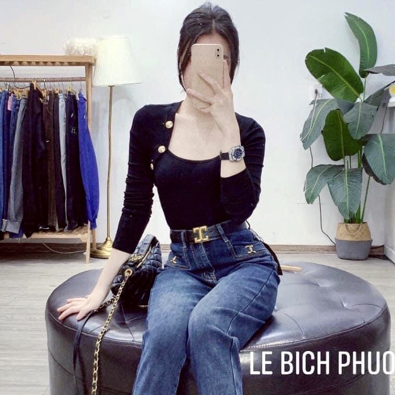 Áo Len Body Dài Tay Đính Khuy Bạc Thời Trang✌️Ảnh Thật 3 Màu