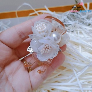Kẹp tóc càng cua trong suốt 3 răng hoa vải cao cấp
