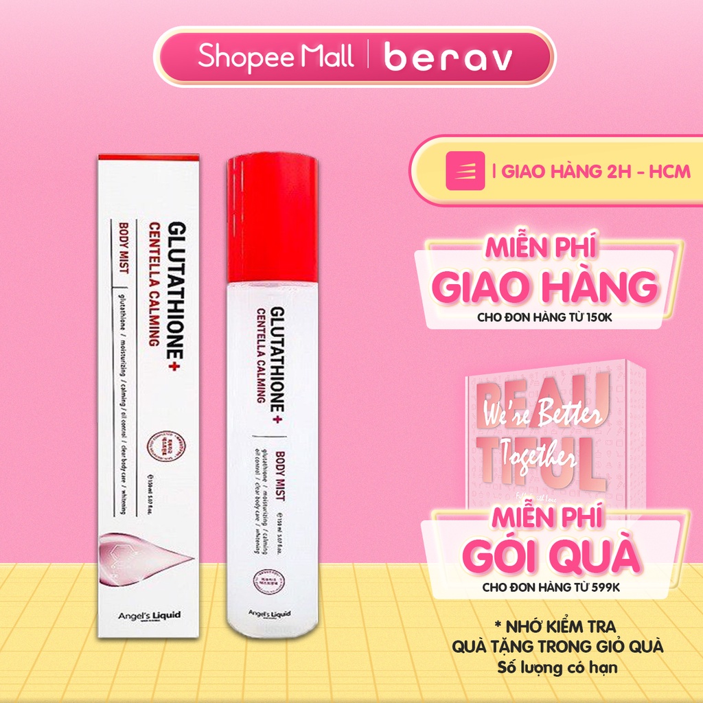 Xịt Giảm Mụn Lưng Angel's Liquid Glutathione Plus Centella Calming Body Mist Dưỡng Trắng Cơ Thể 150ml