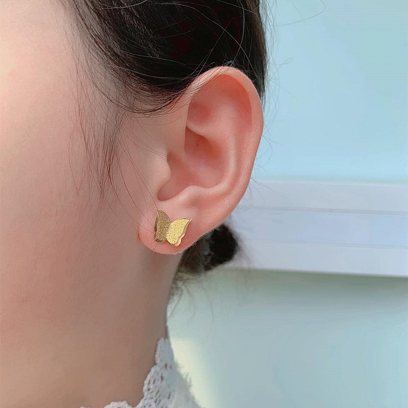 Bông tai titan không gỉ mạ vàng 18k hoa tai titan hình bướm ánh kim sa lấp lánh xinh xắn thời trang