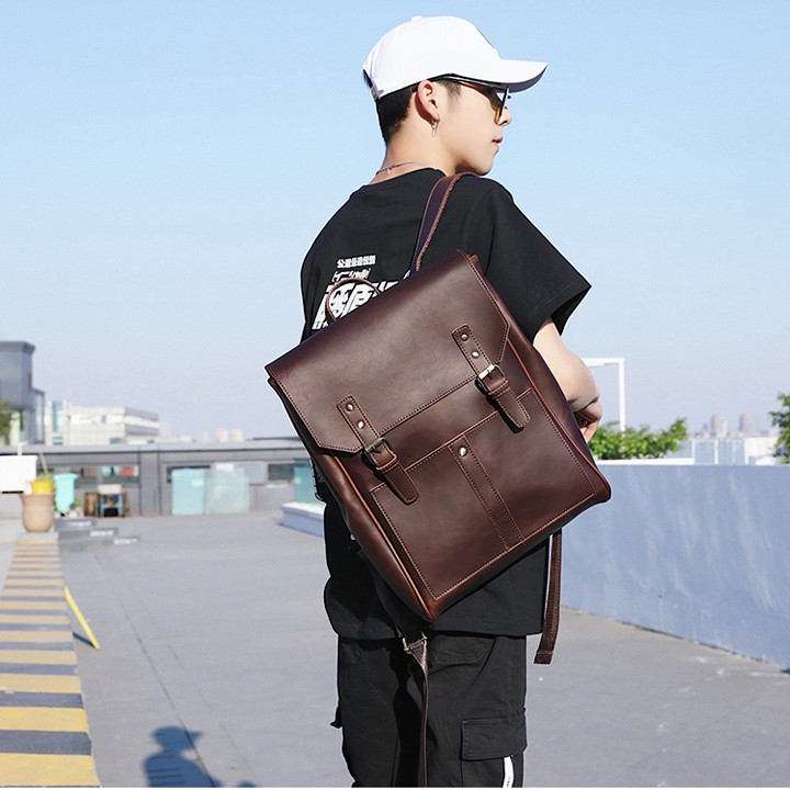 Balo thời trang nam da PU phong cách Hàn Quốc Balo đi học ngăn đựng laptop 15.6inch Ba lô nam