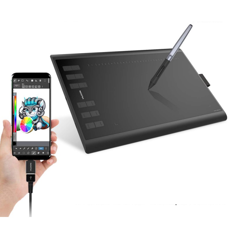 Bảng vẽ điện tử cảm ứng Huion H1060P  hỗ trợ máy tính, Mac & Android - Hàng chính hãng