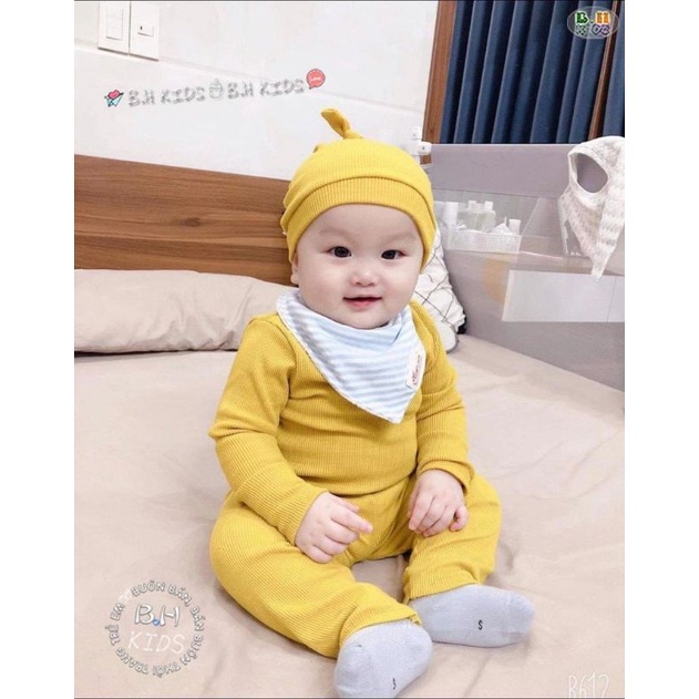 Bộ quần áo trẻ em kèm mũ len tăm mikymom dài tay ấm áp cho bé trai gái từ 6/18kg