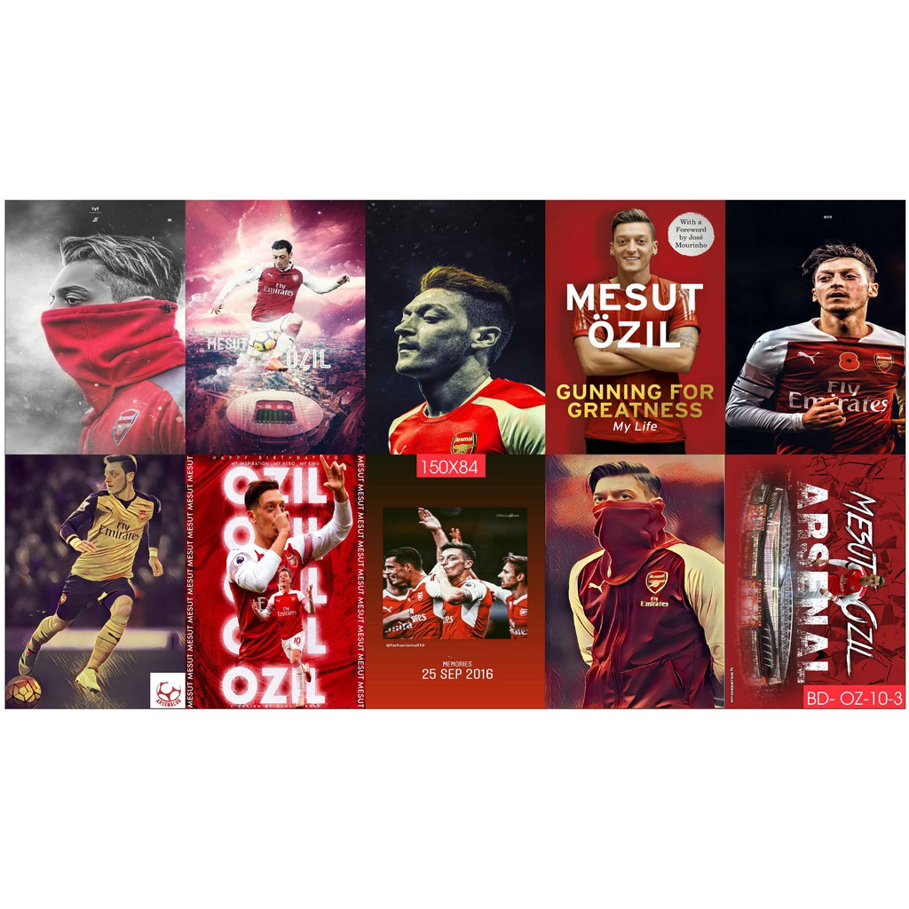 Combo Set 10 tờ Decal dán tường cầu thủ Ozil, Aubameyang, Lacazette