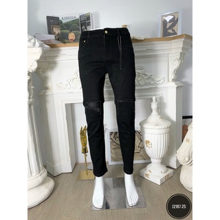 Quần bò nam AMR đen trơn giả vá rách gối, Quần Jeans nam thời trang ống côn cao cấp sành điệu , Jean MÃ J2187