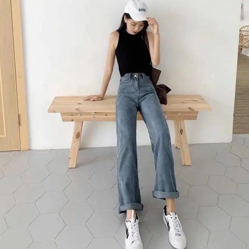 Quần jeans xuông dáng rộng, quần xuông ông đứng, Quần bò xuông basic lên dáng siêu đẹp.