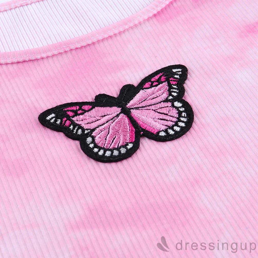 [Mã FAMAYWA giảm 10K đơn 50K] Áo thun ôm thêu hình bướm màu loang thời trang dành cho nữ | BigBuy360 - bigbuy360.vn