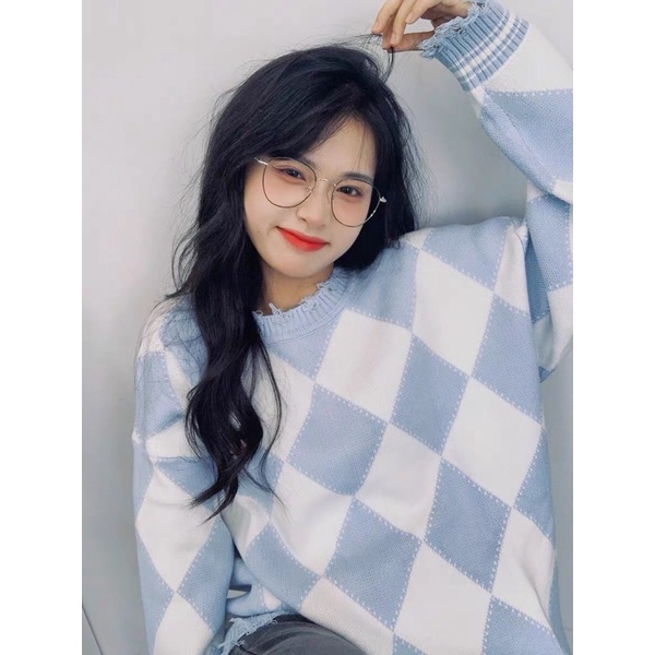 Áo len nữ caro retro dễ thương siêu hot