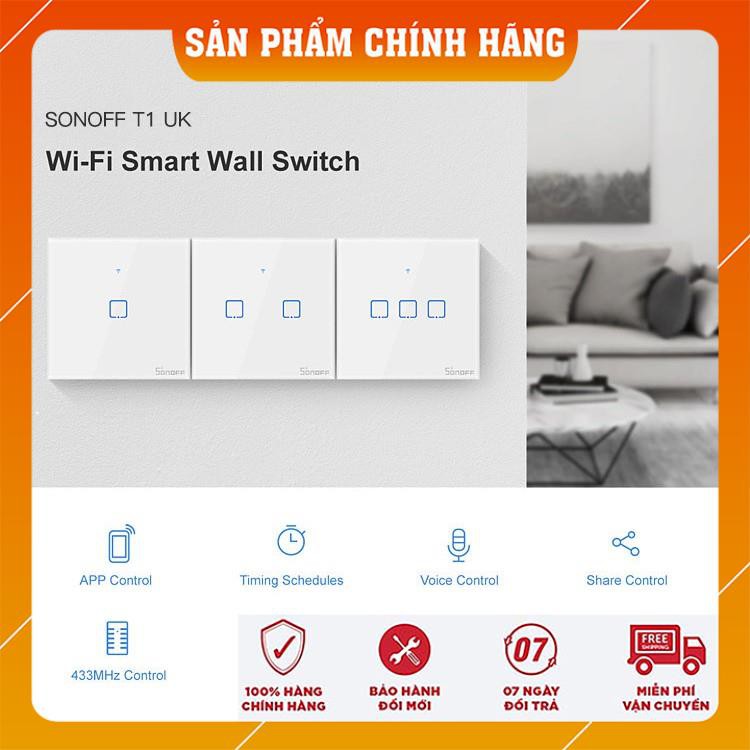 CÔNG TẮC WIFI CÓ RF433 SONOFF T1 UK 3 NÚT HÌNH VUÔNG