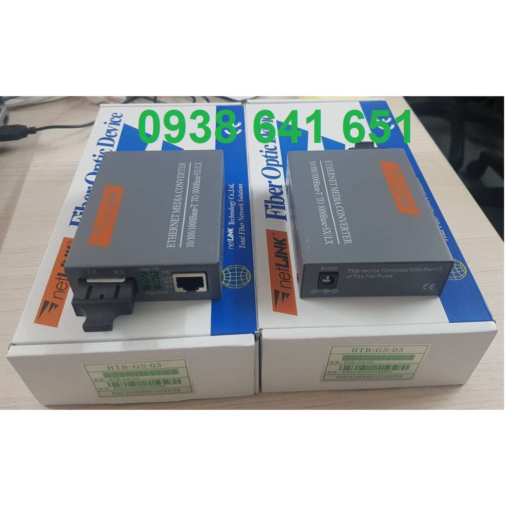 Cặp Converter Quang 1,000mb (1GB) Netlink, Single Mode dùng 2 Sợi quang 25km. BH 12 tháng
