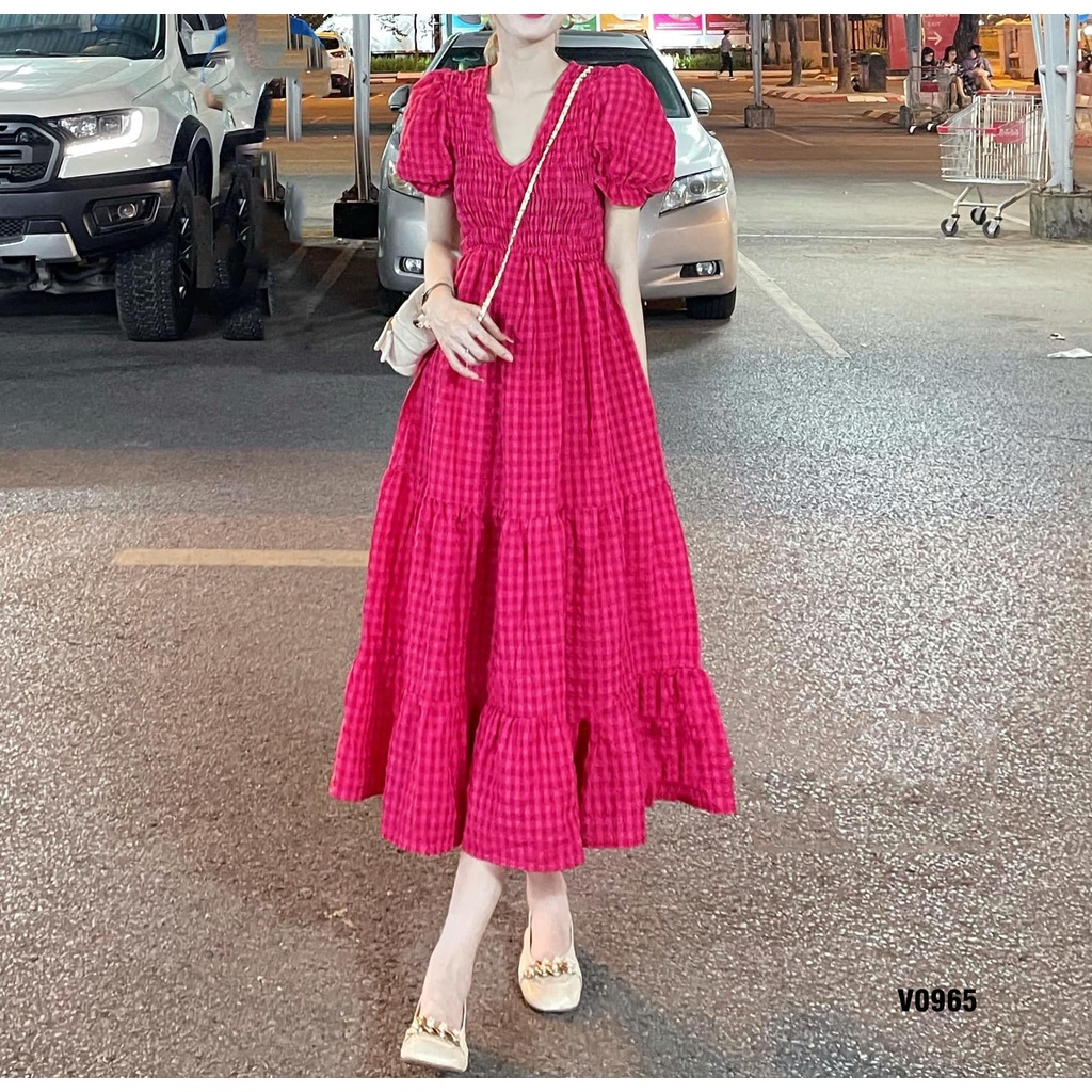 Váy nữ sang chảnh, Váy chun tay bồng ba tầng (Hàng Chuẩn 4 sz S,M,L,XL)